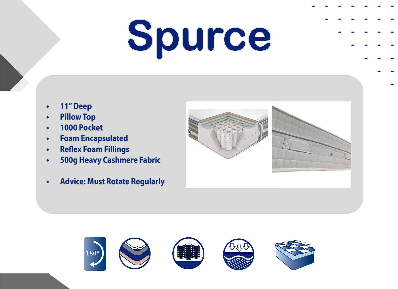 Spurce 1000 pocket pillow top single small double 4ft6double king superking